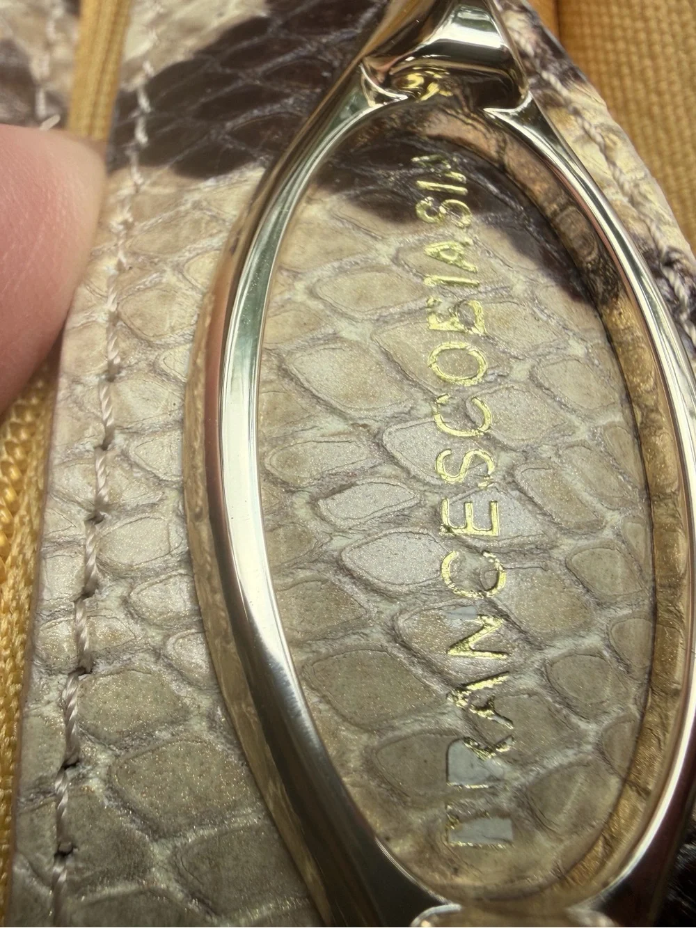 Beautiful Snake-Skin Shoulder Bag with Black Trim and Gold Hardware. Authentic